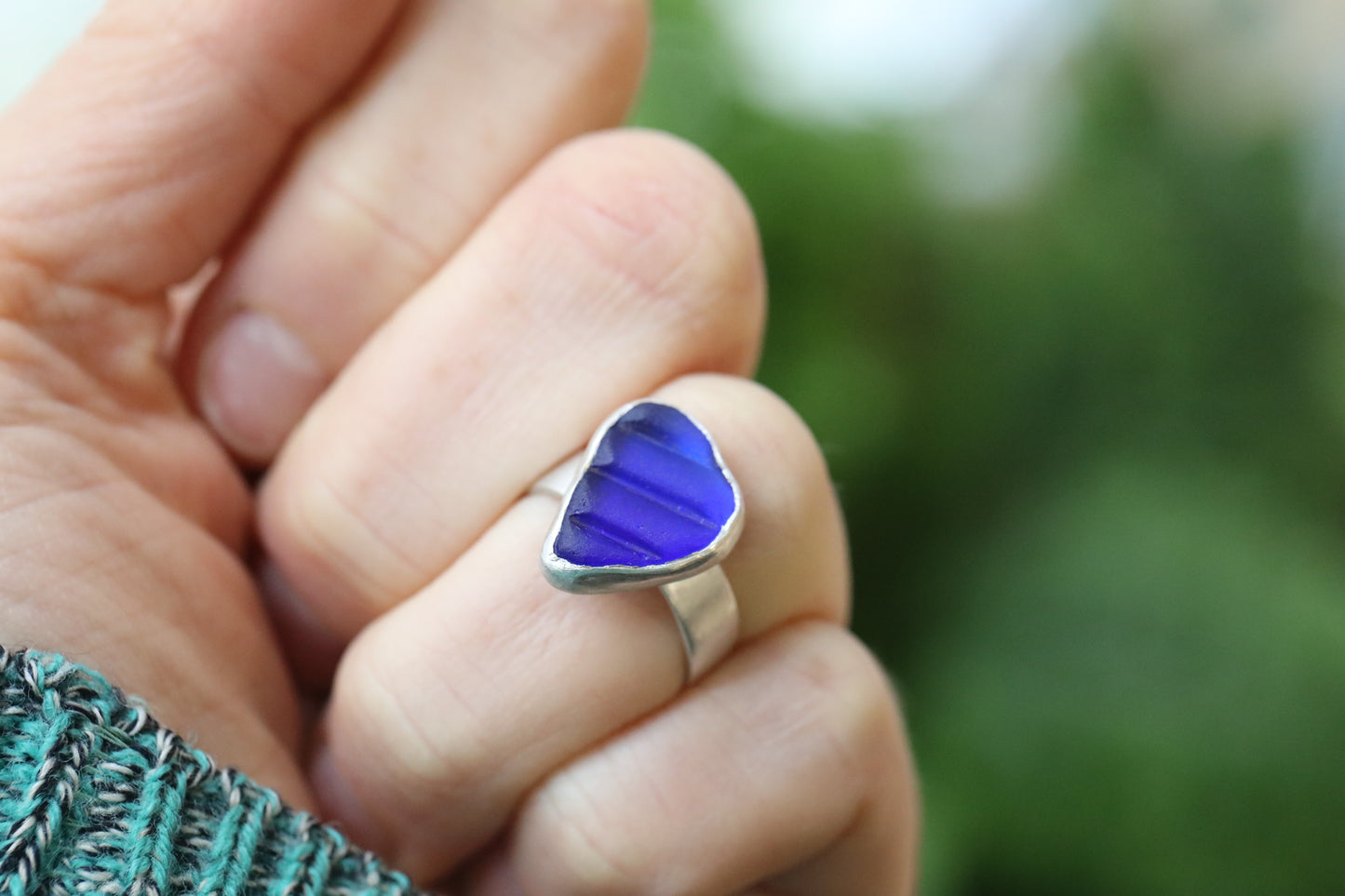 MULL Cobalt pattern & silver ring - Size N 1/2