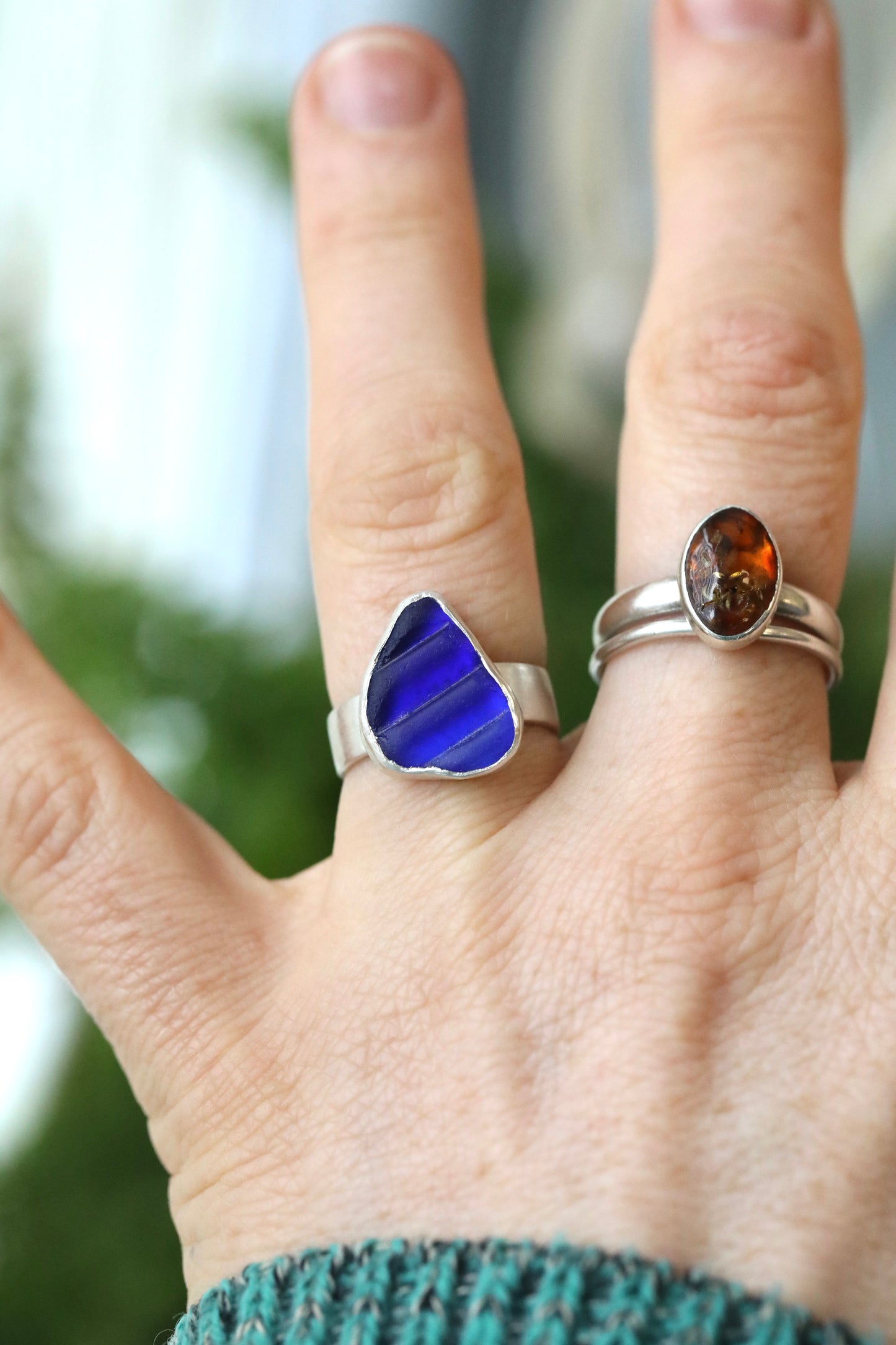 MULL Cobalt pattern & silver ring - Size N 1/2