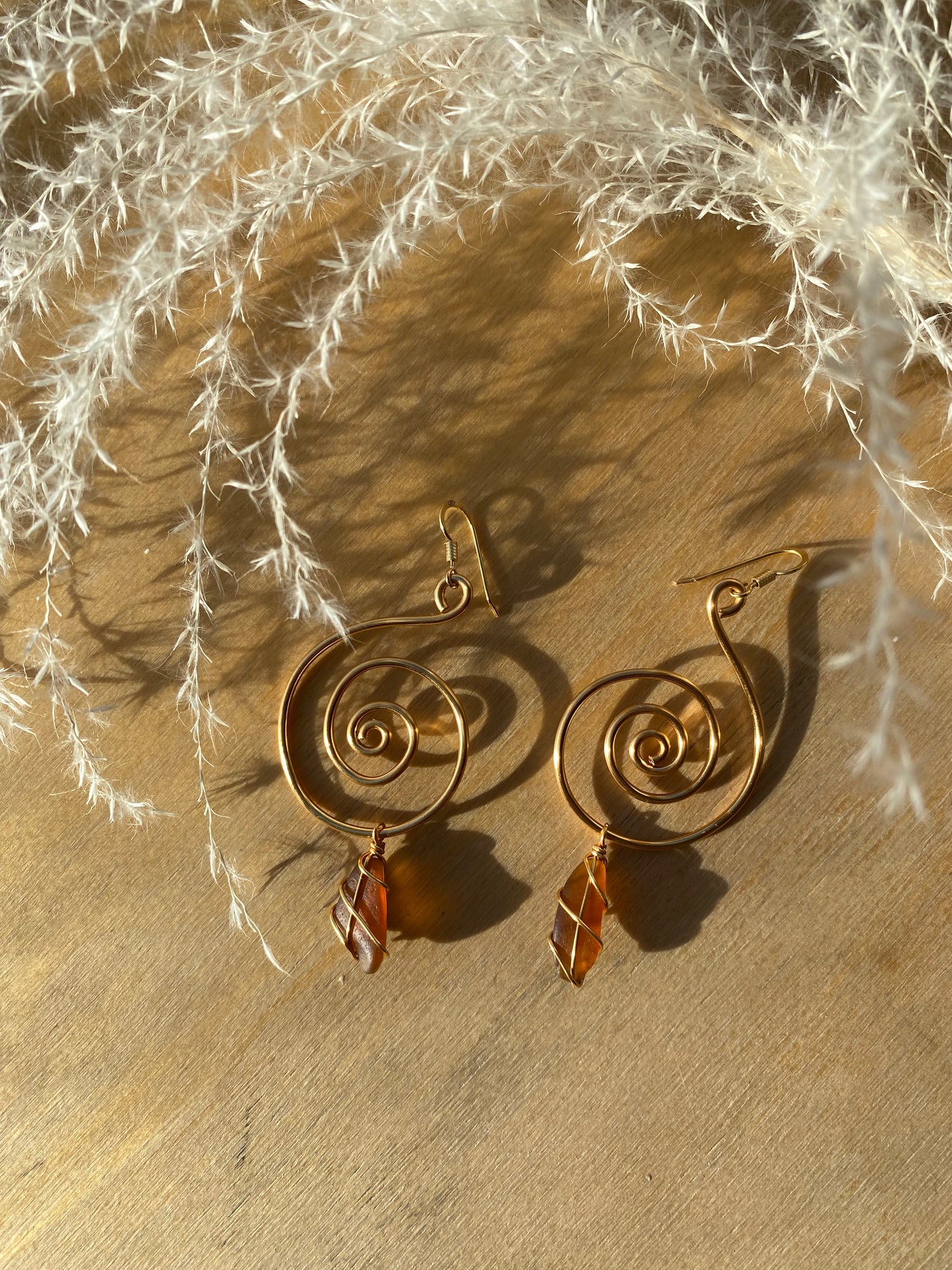 Bex Swirl Earrings in Gold Plated & Brown