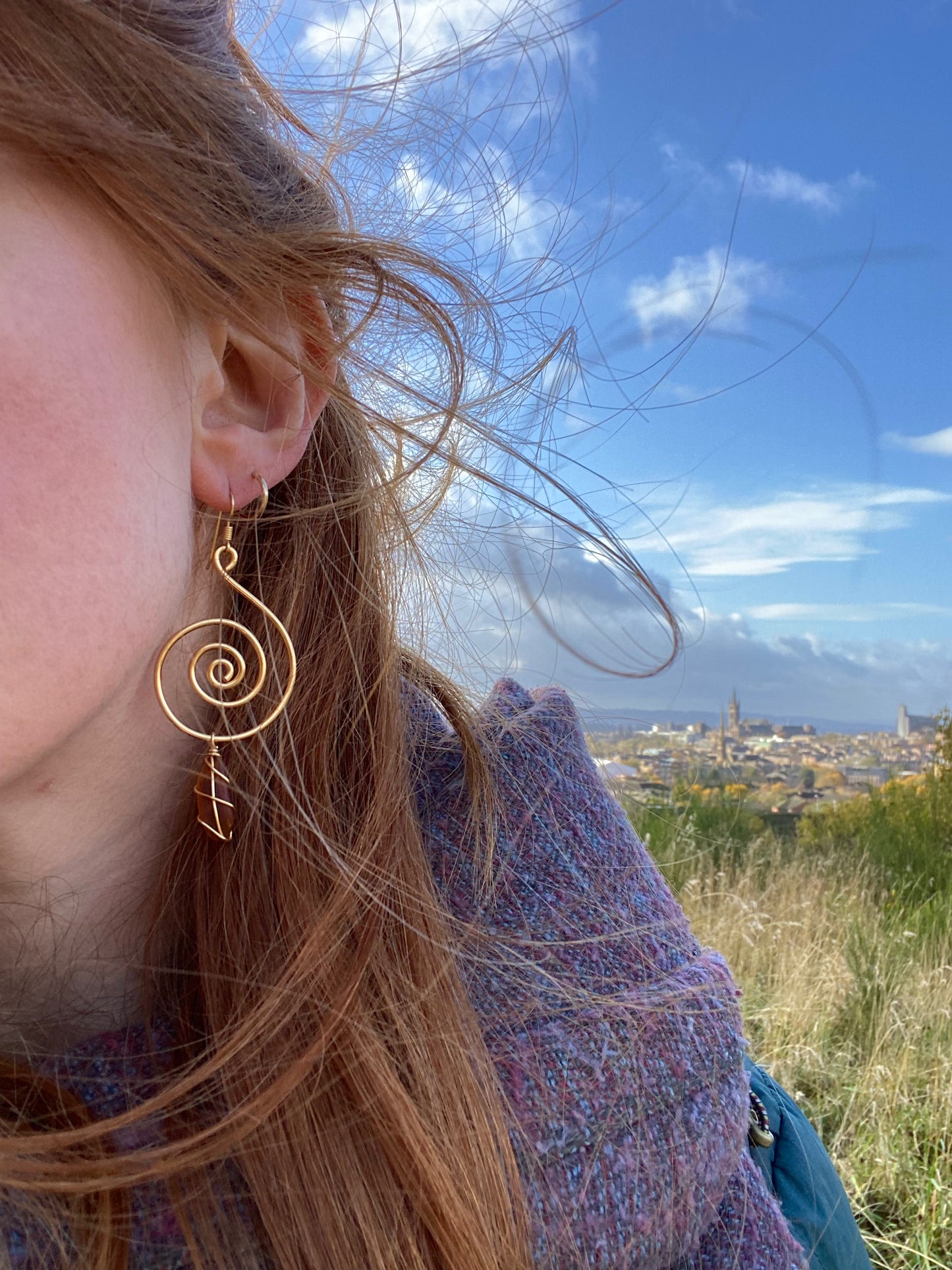 Bex Swirl Earrings in Gold Plated & Brown