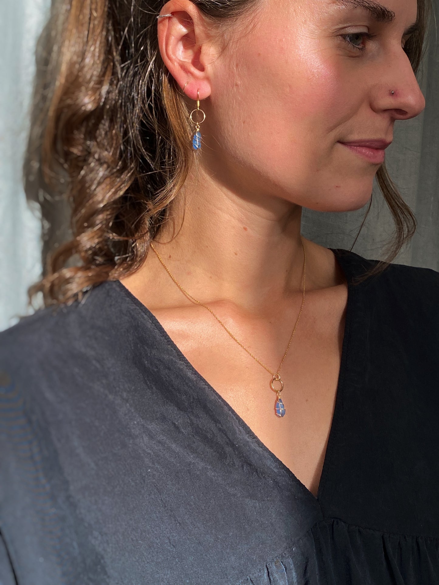 Thea Earrings in Gold & Cornflower Blue