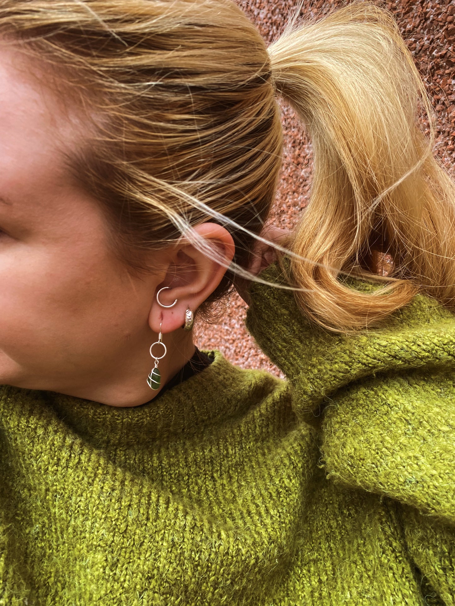 Thea Earrings in Silver & Dark Green
