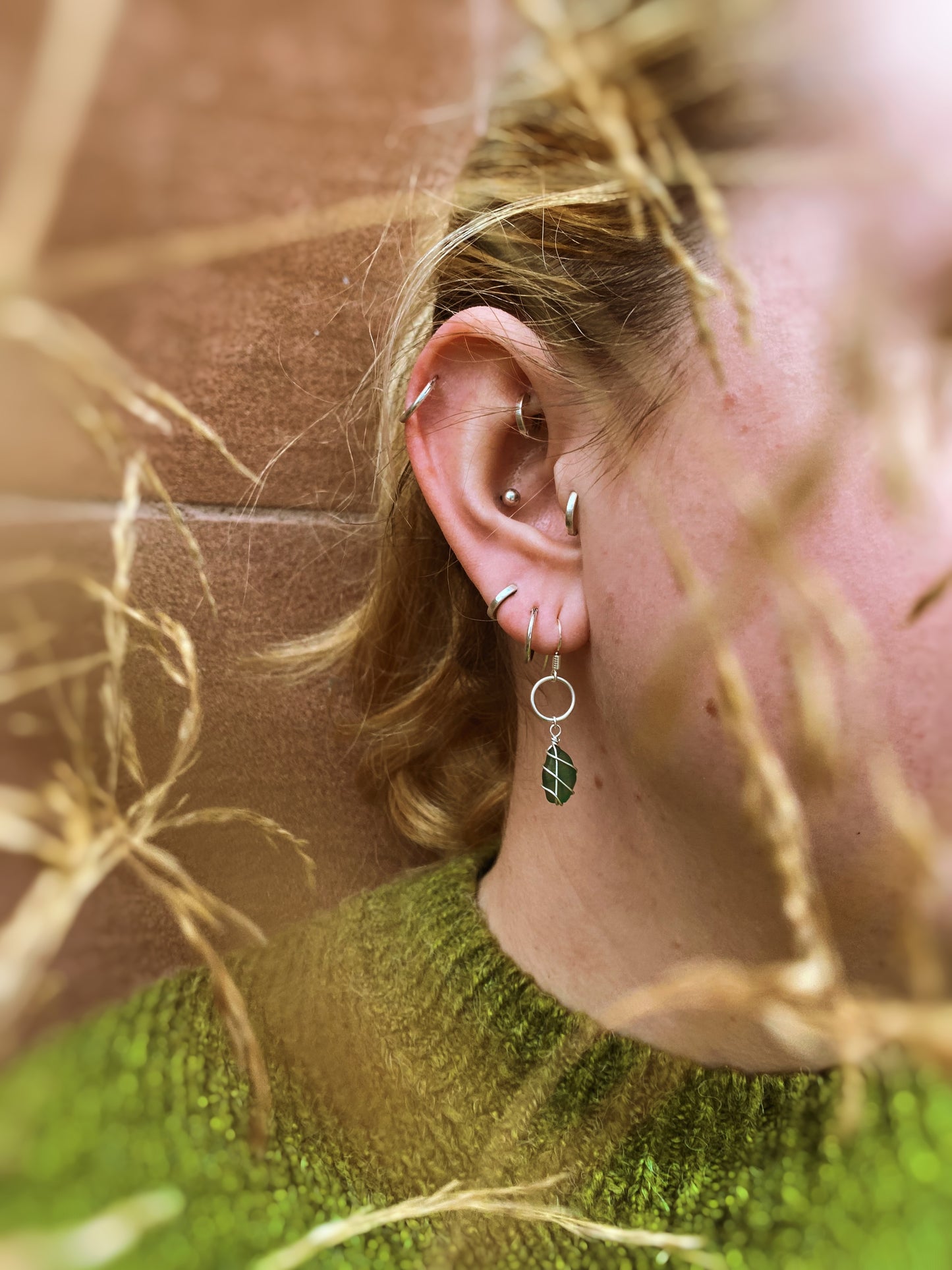 Thea Earrings in Silver & Dark Green