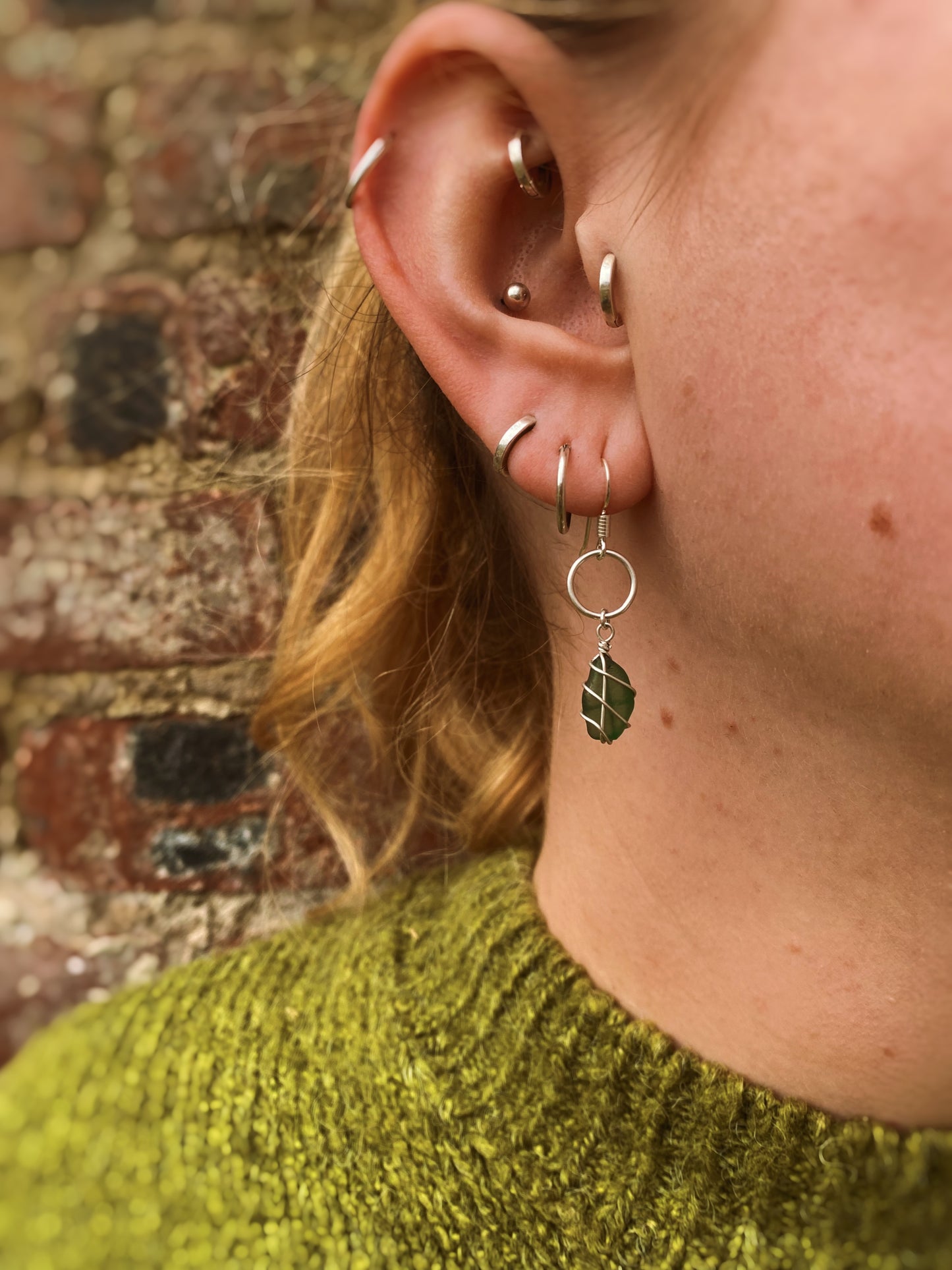 Thea Earrings in Silver & Dark Green
