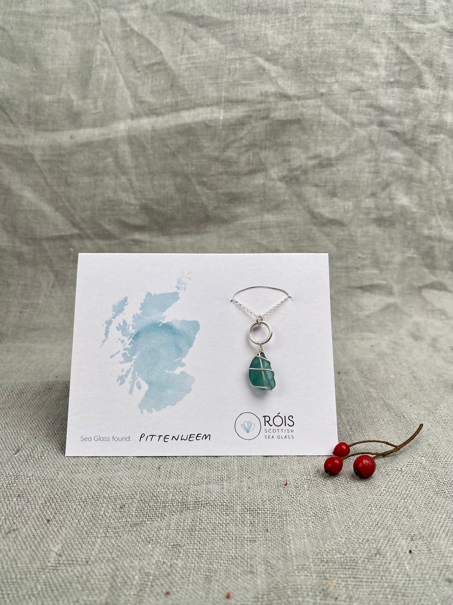 PITTENWEEM ~ Teal & sterling silver drop necklace