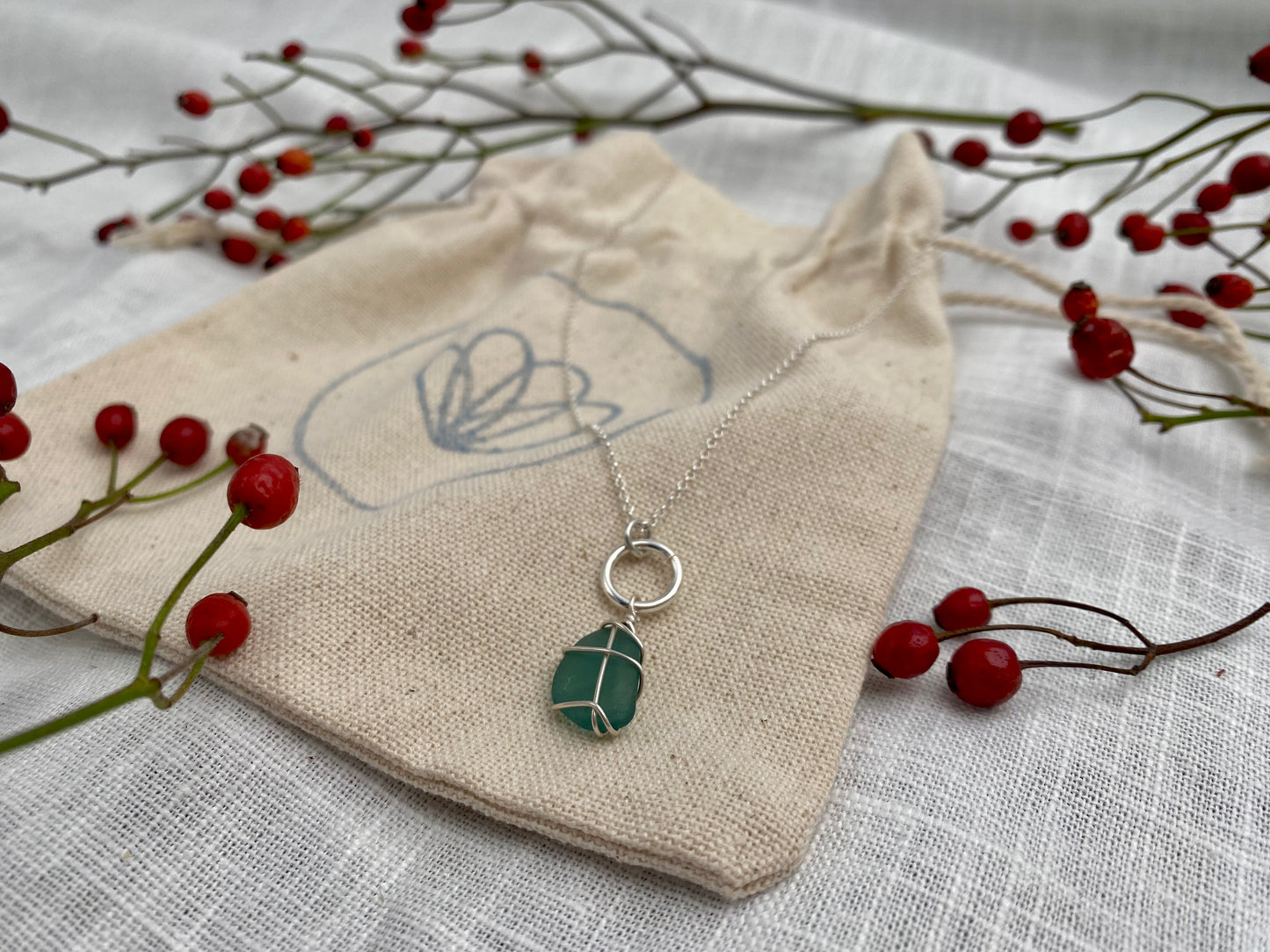 PITTENWEEM ~ Teal & sterling silver drop necklace