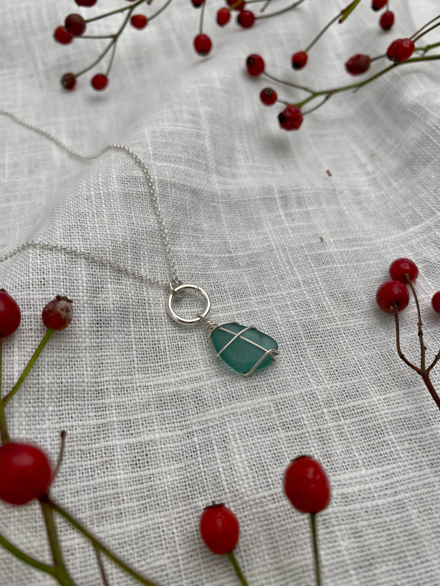 PITTENWEEM ~ Teal & sterling silver drop necklace