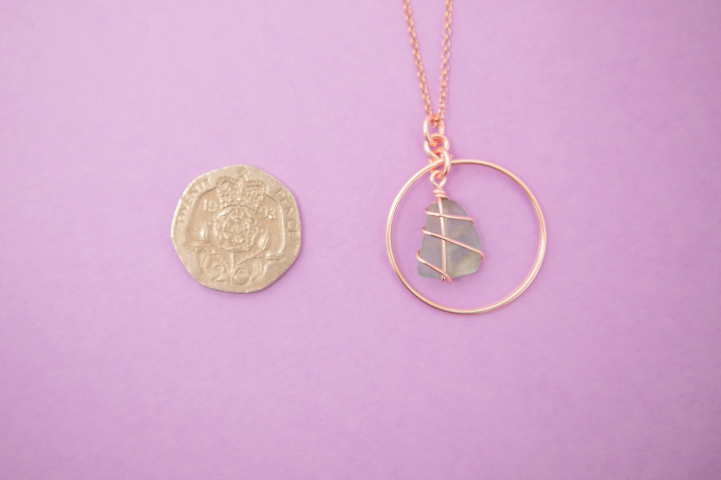 Jennie Hoop Necklace in Rose Gold & Light Blue