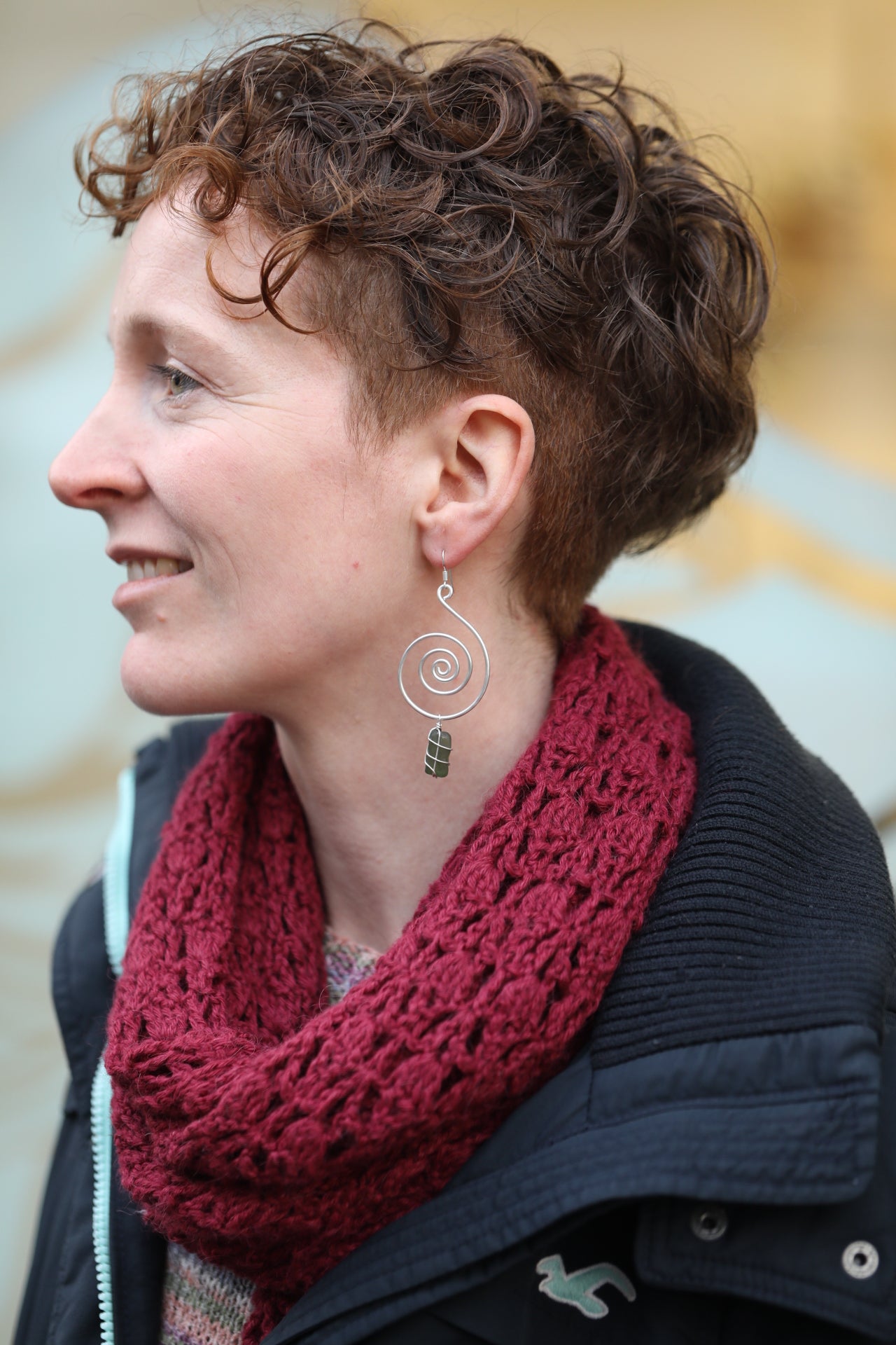 Bex Swirl Earrings in Silver & Dark Green