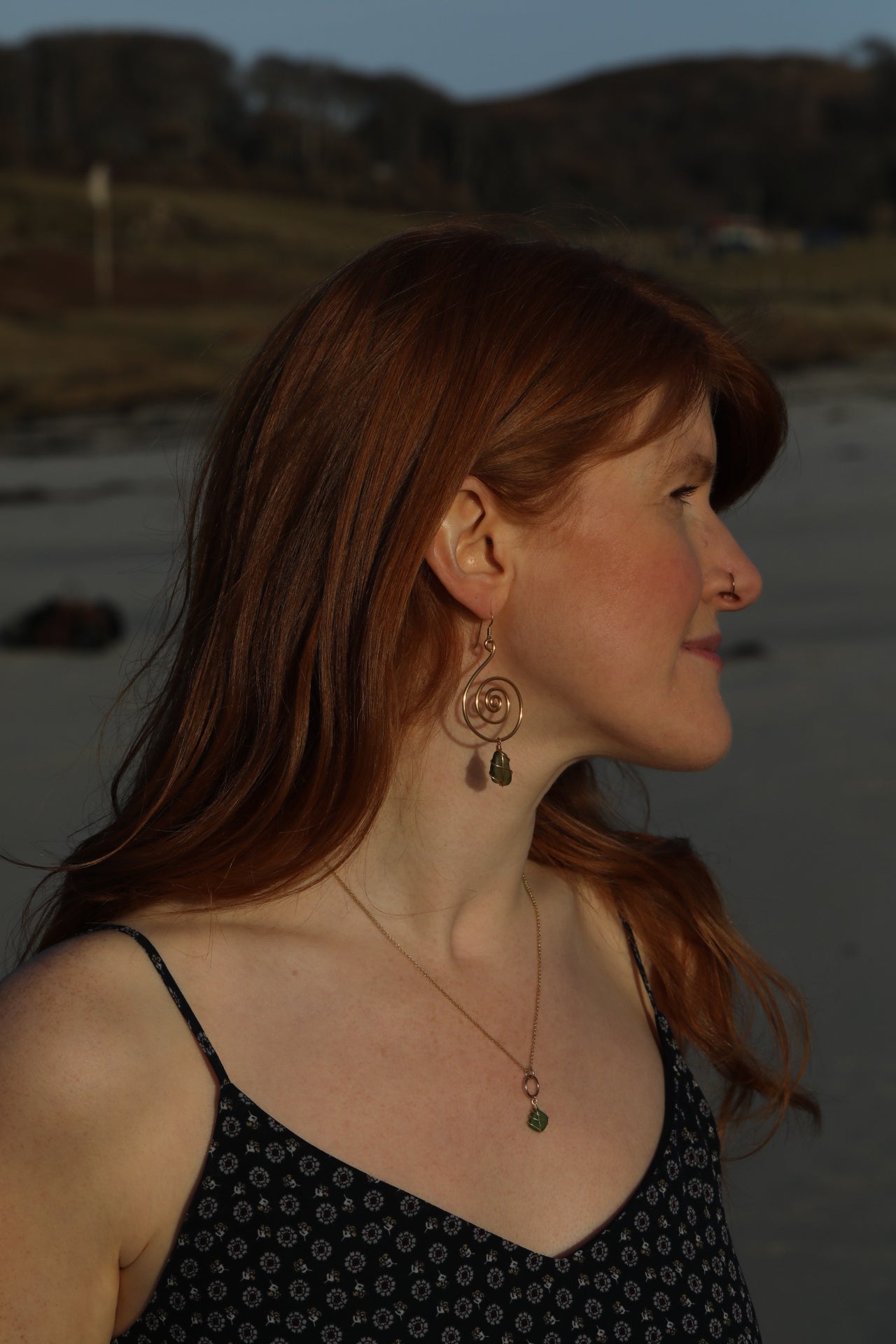 Bex Swirl Earrings in Gold Plated & Dark Green