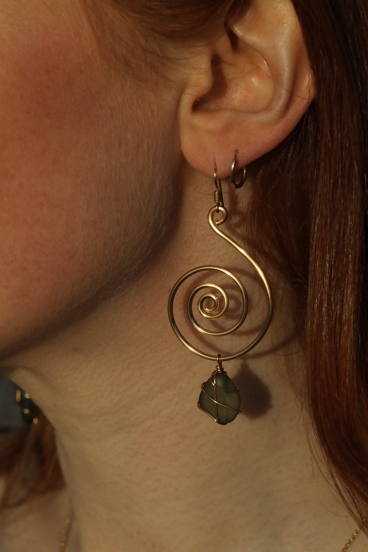 Bex Swirl Earrings in Gold Plated & Dark Green