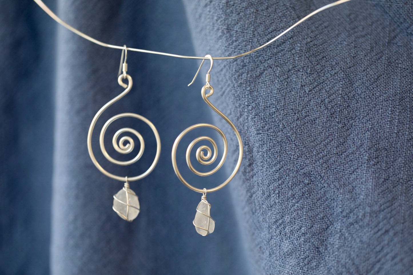 Bex Swirl Earrings in Silver & White