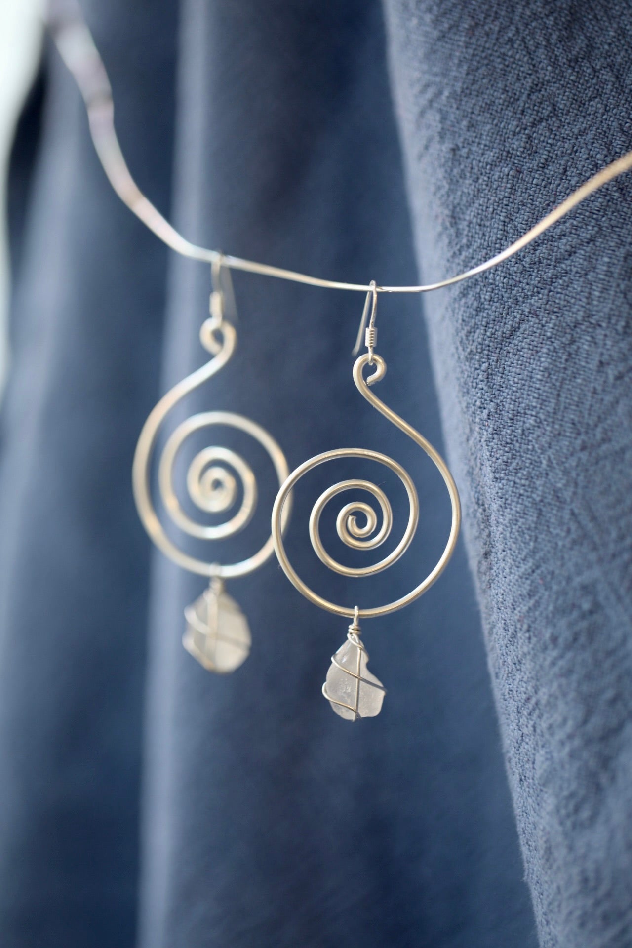 Bex Swirl Earrings in Silver & White