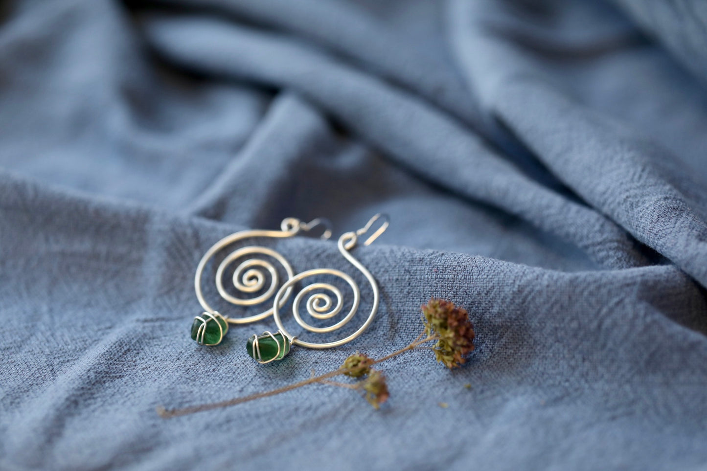 Bex Swirl Earrings in Silver & Dark Green