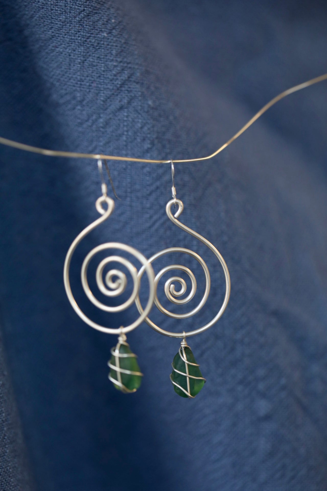Bex Swirl Earrings in Silver & Dark Green