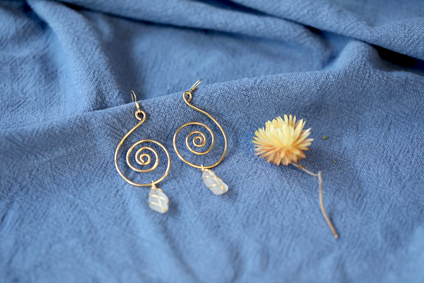 Bex Swirl Earrings in Gold Plated & White