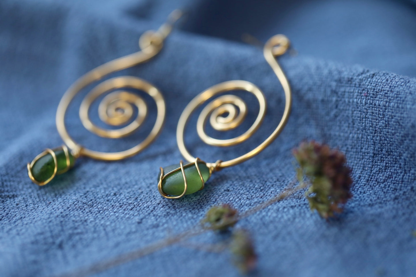 Bex Swirl Earrings in Gold Plated & Dark Green