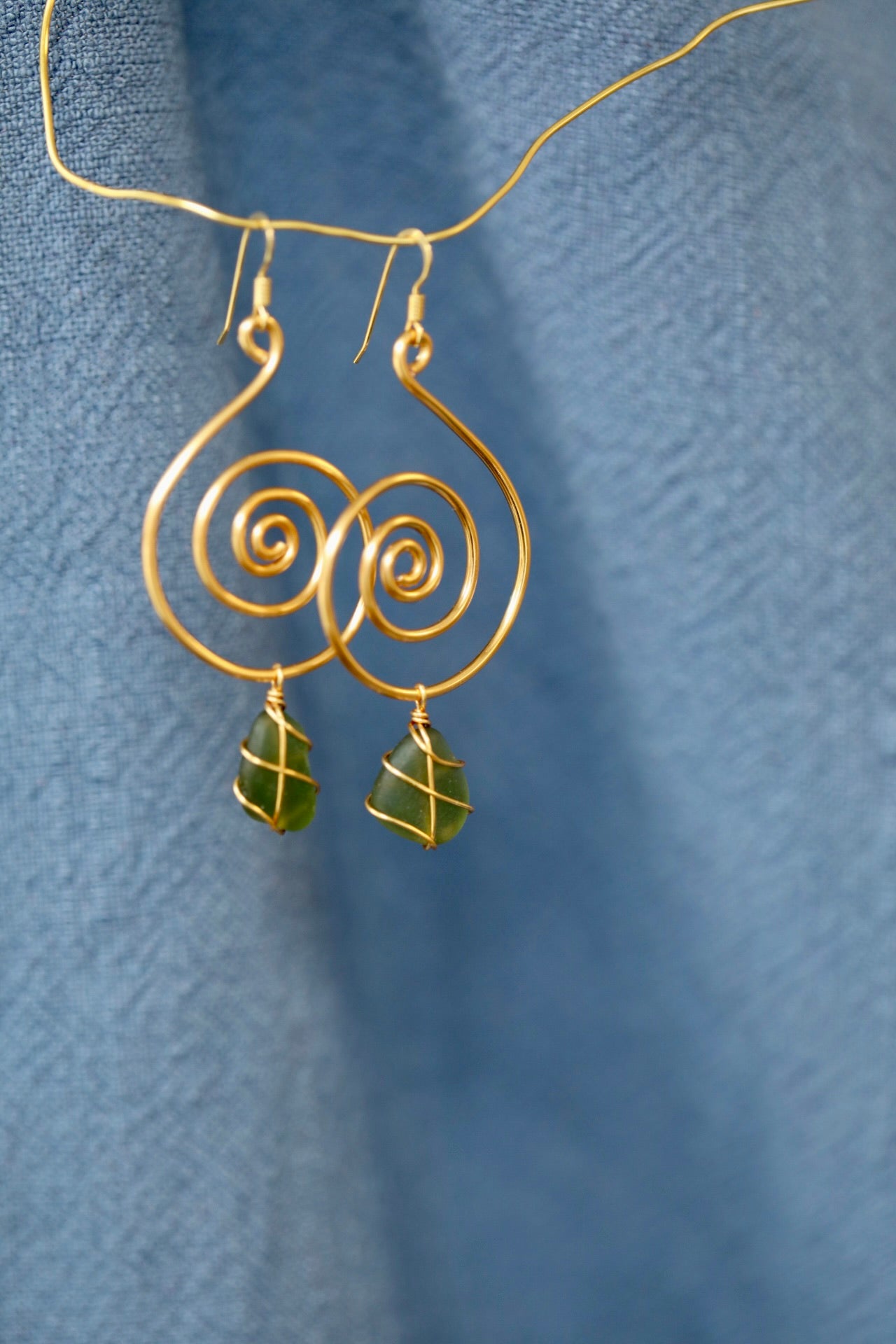 Bex Swirl Earrings in Gold Plated & Dark Green