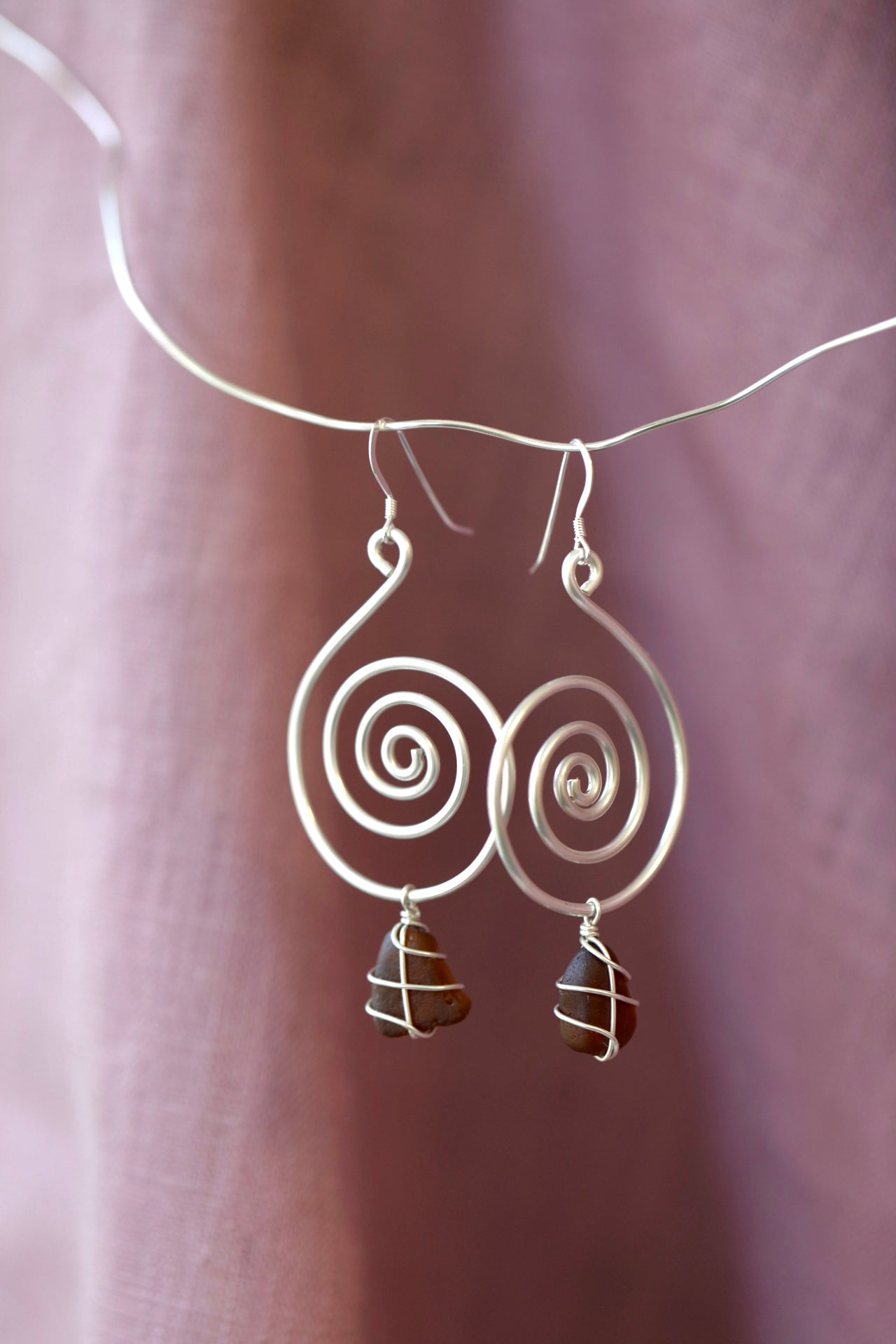 Bex Swirl Earrings in Silver & Brown