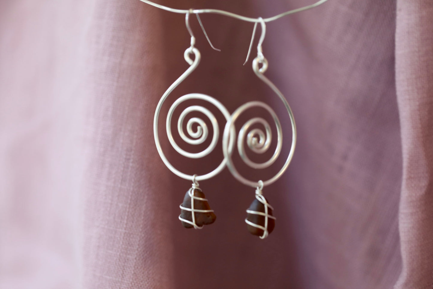 Bex Swirl Earrings in Silver & Brown