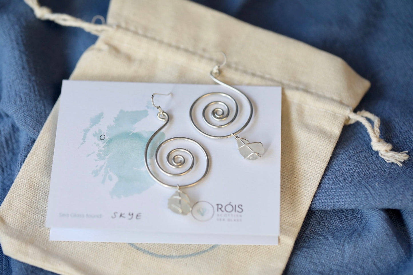 Bex Swirl Earrings in Silver & White
