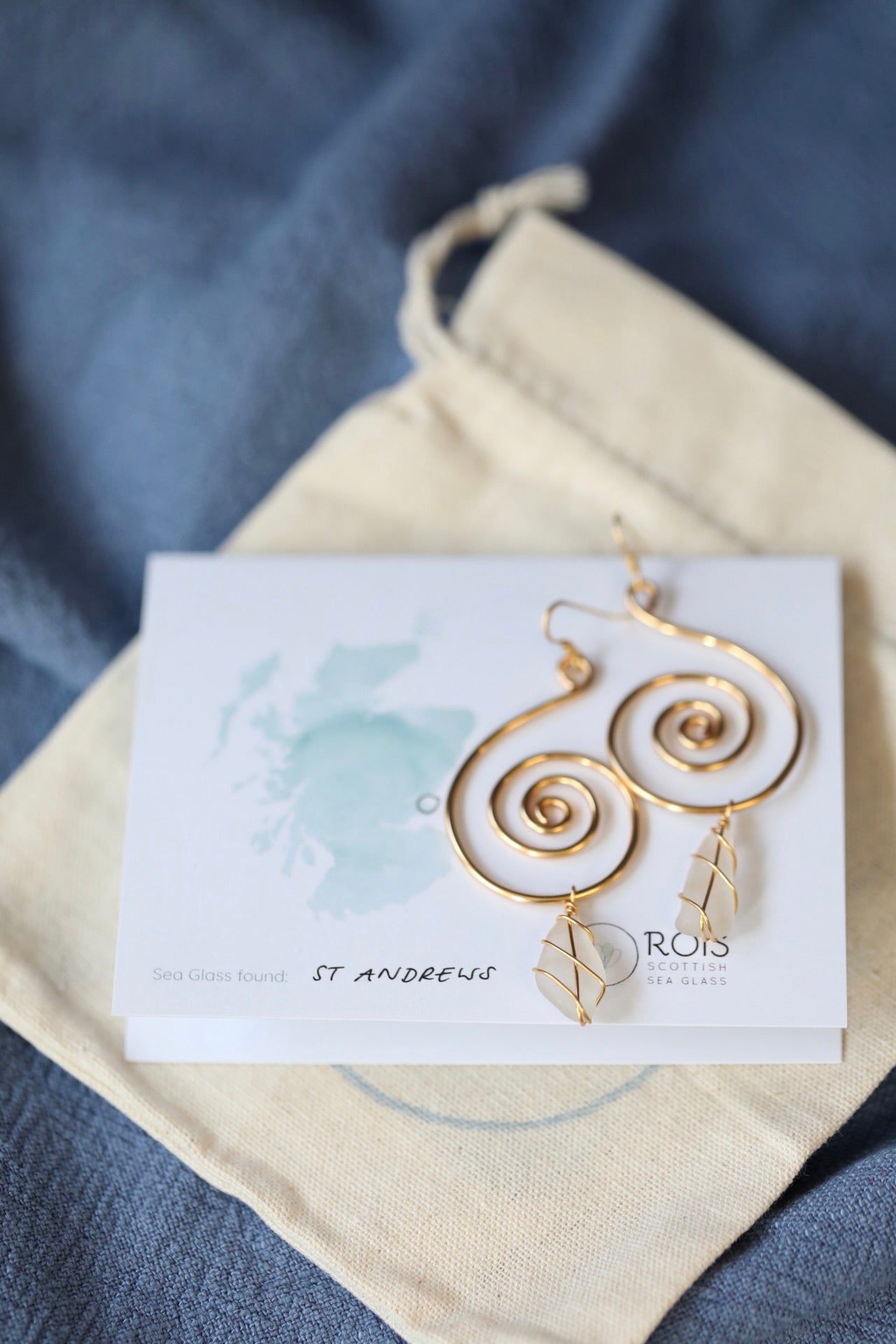 Bex Swirl Earrings in Gold Plated & White