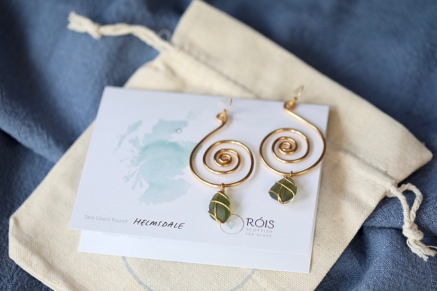 Bex Swirl Earrings in Gold Plated & Dark Green