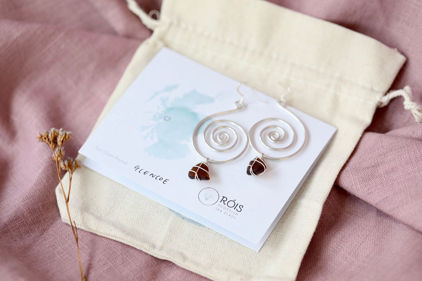 Bex Swirl Earrings in Silver & Brown