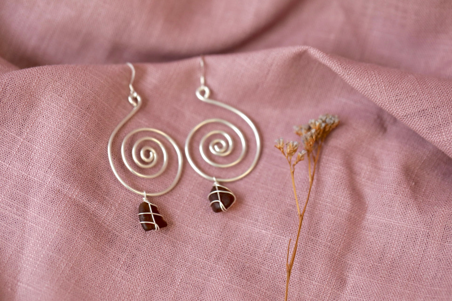 Bex Swirl Earrings in Silver & Brown