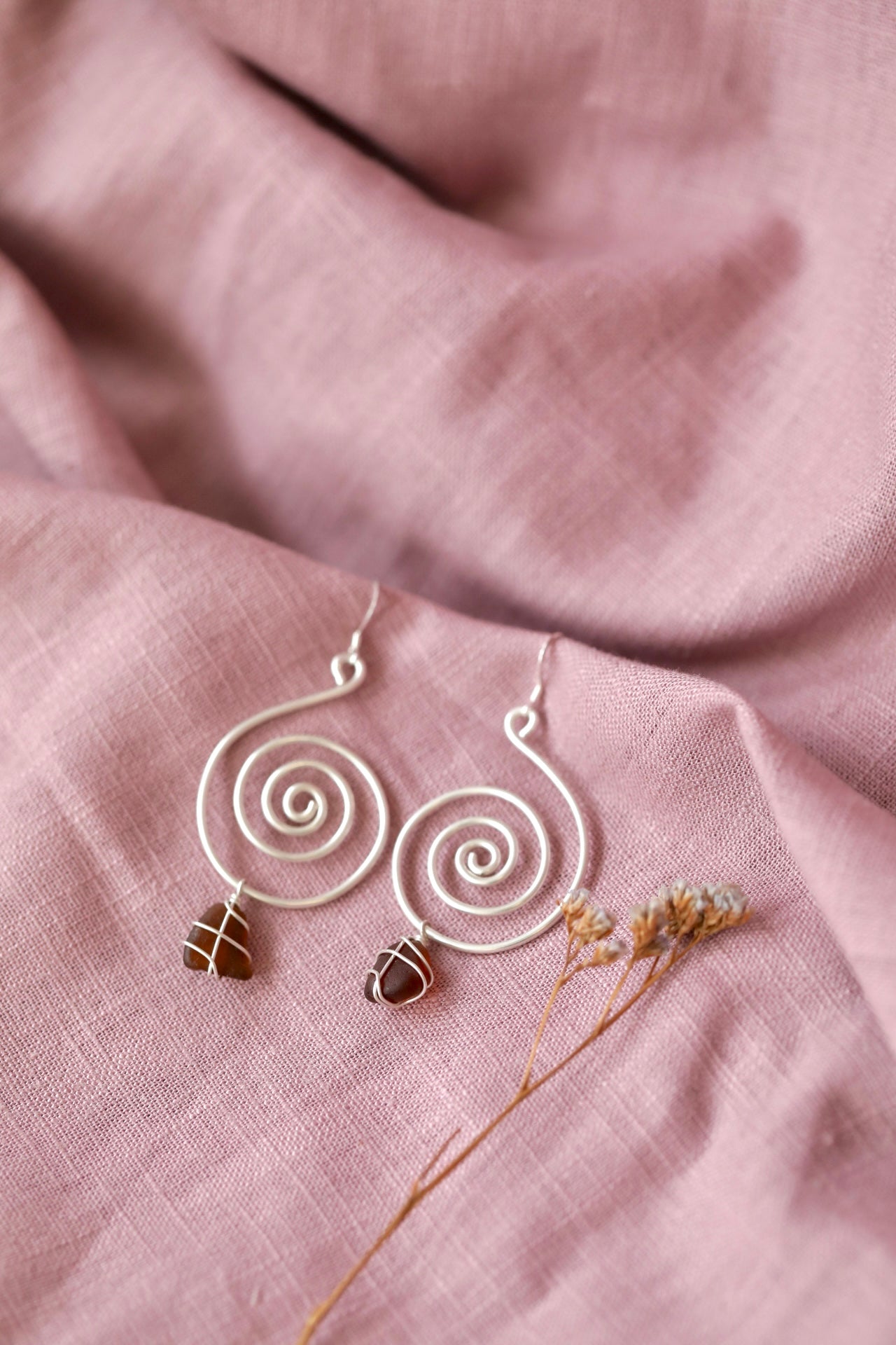 Bex Swirl Earrings in Silver & Brown