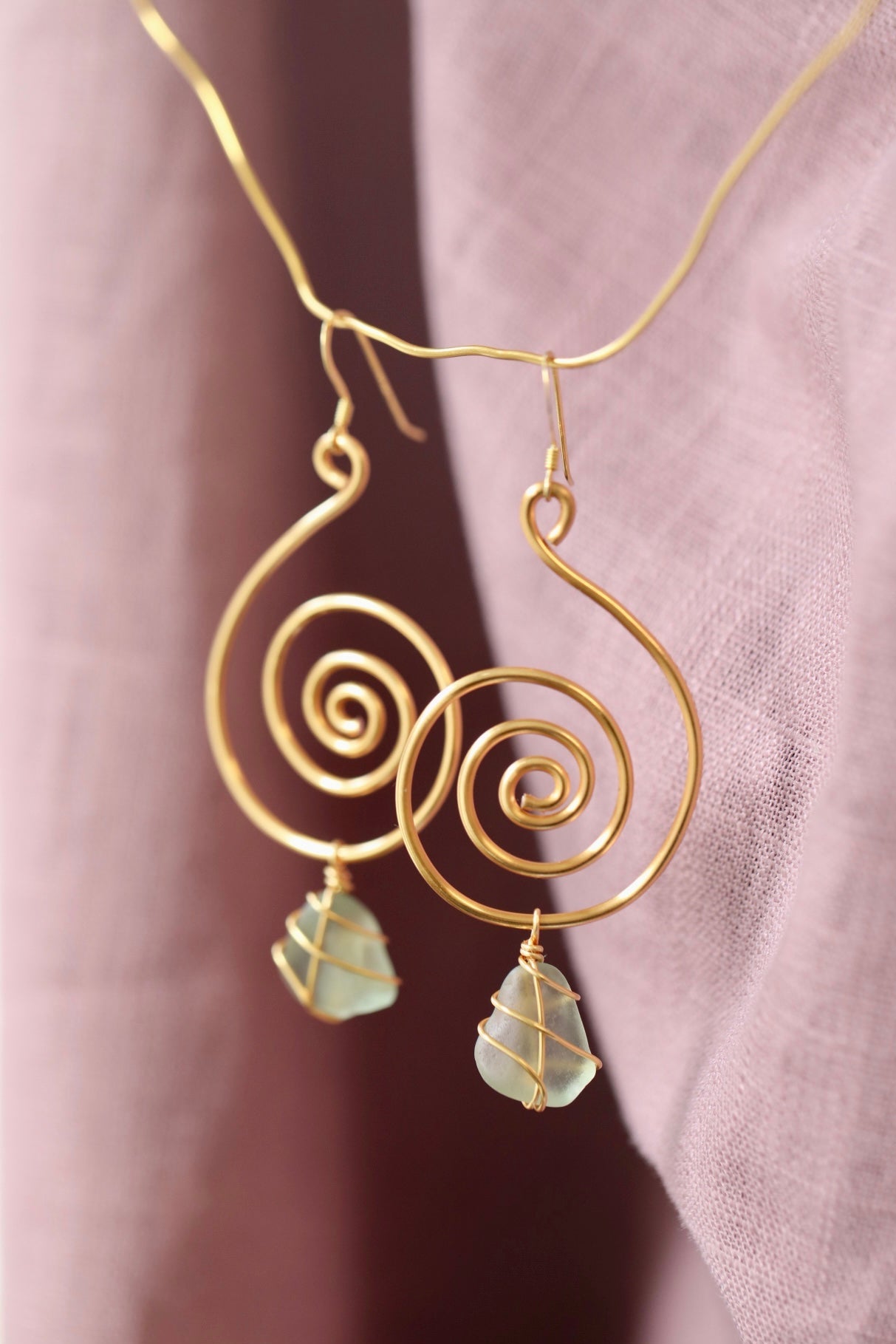 Bex Swirl Earrings in Gold Plated & Light Blue