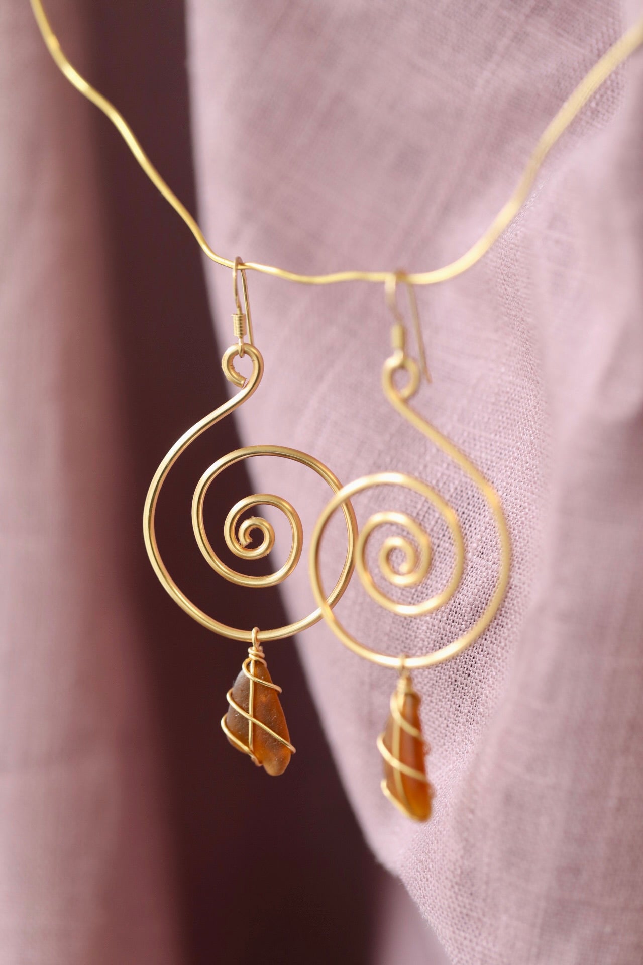 Bex Swirl Earrings in Gold Plated & Brown