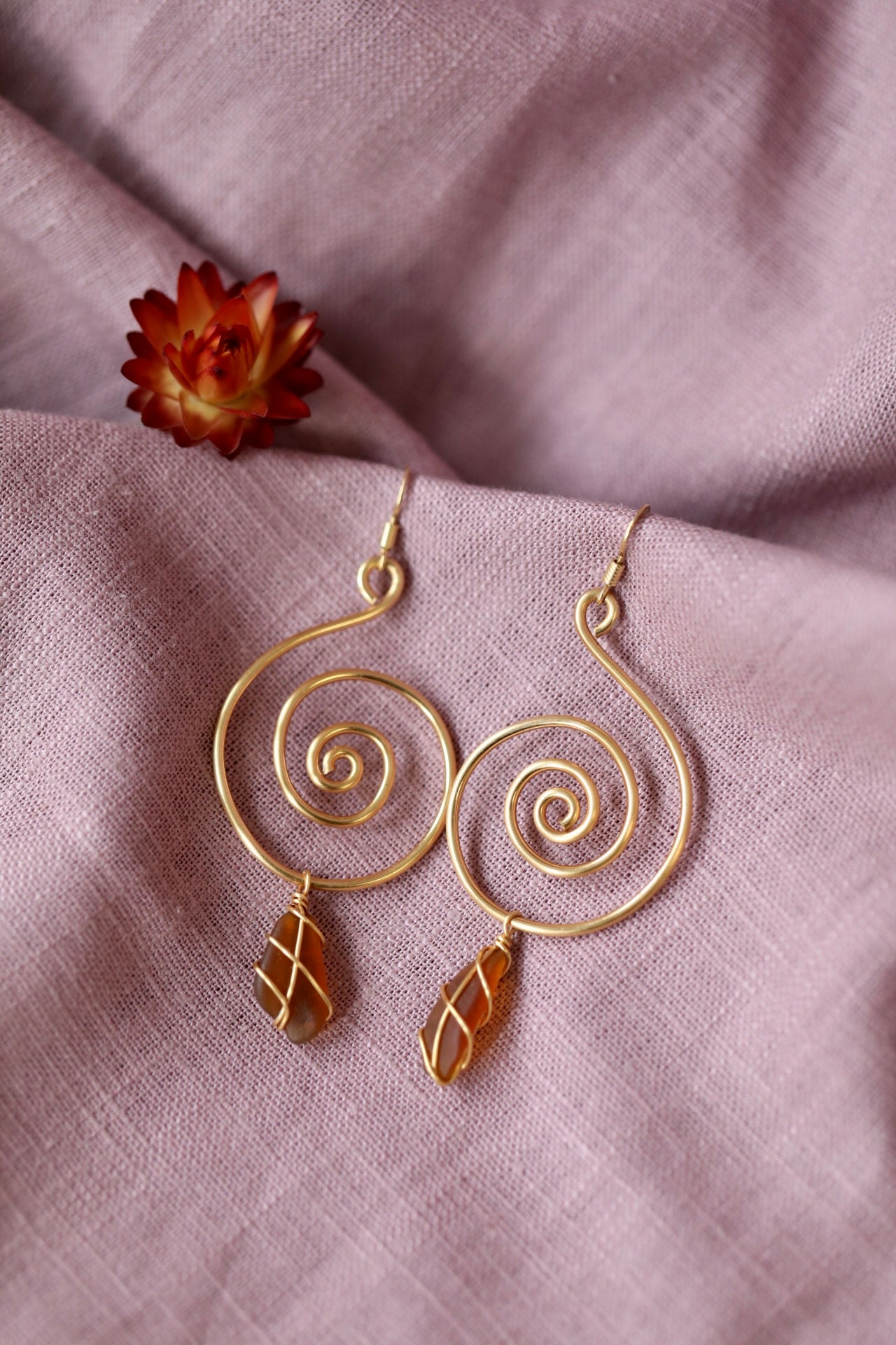 Bex Swirl Earrings in Gold Plated & Brown