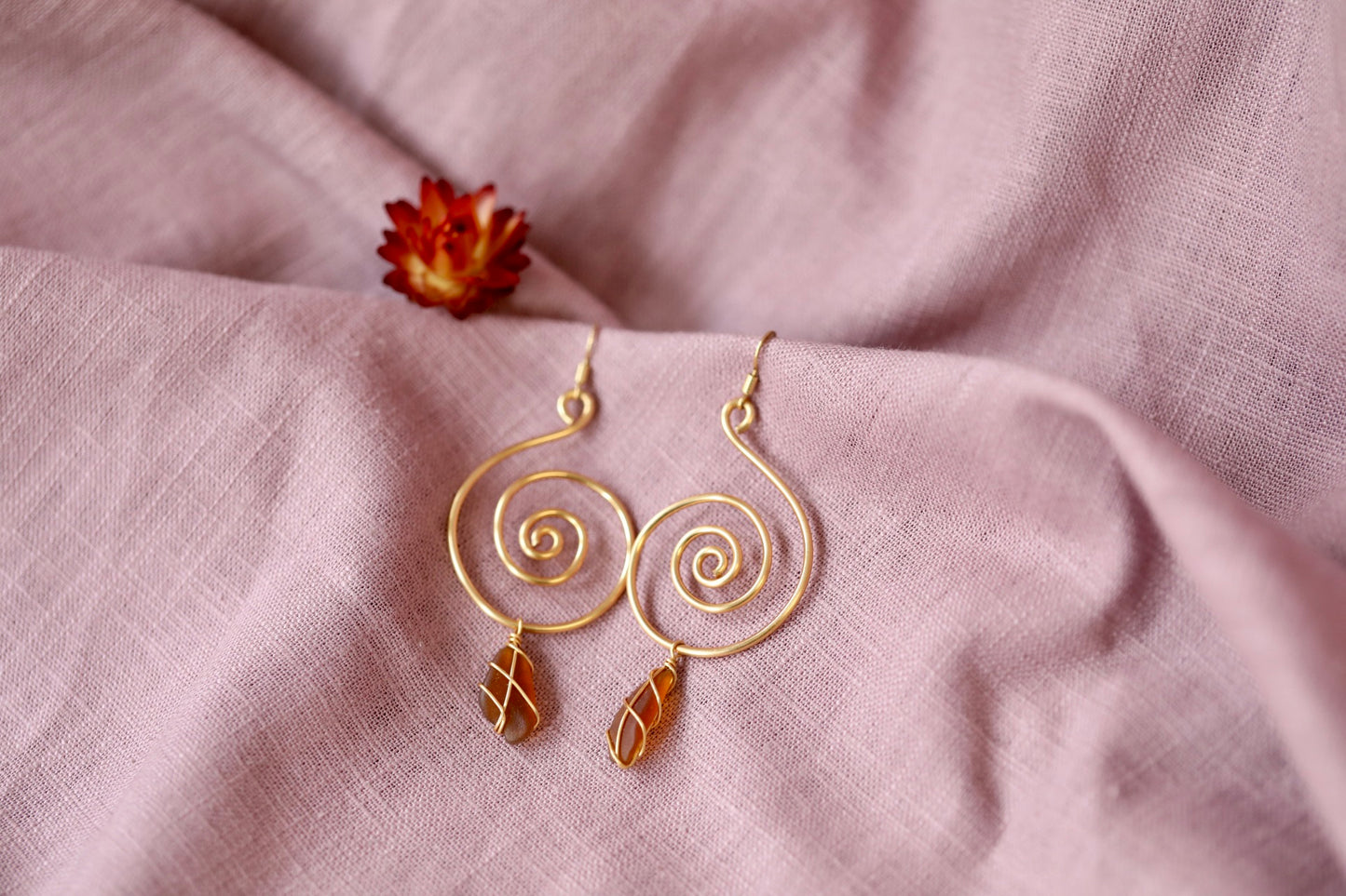 Bex Swirl Earrings in Gold Plated & Brown