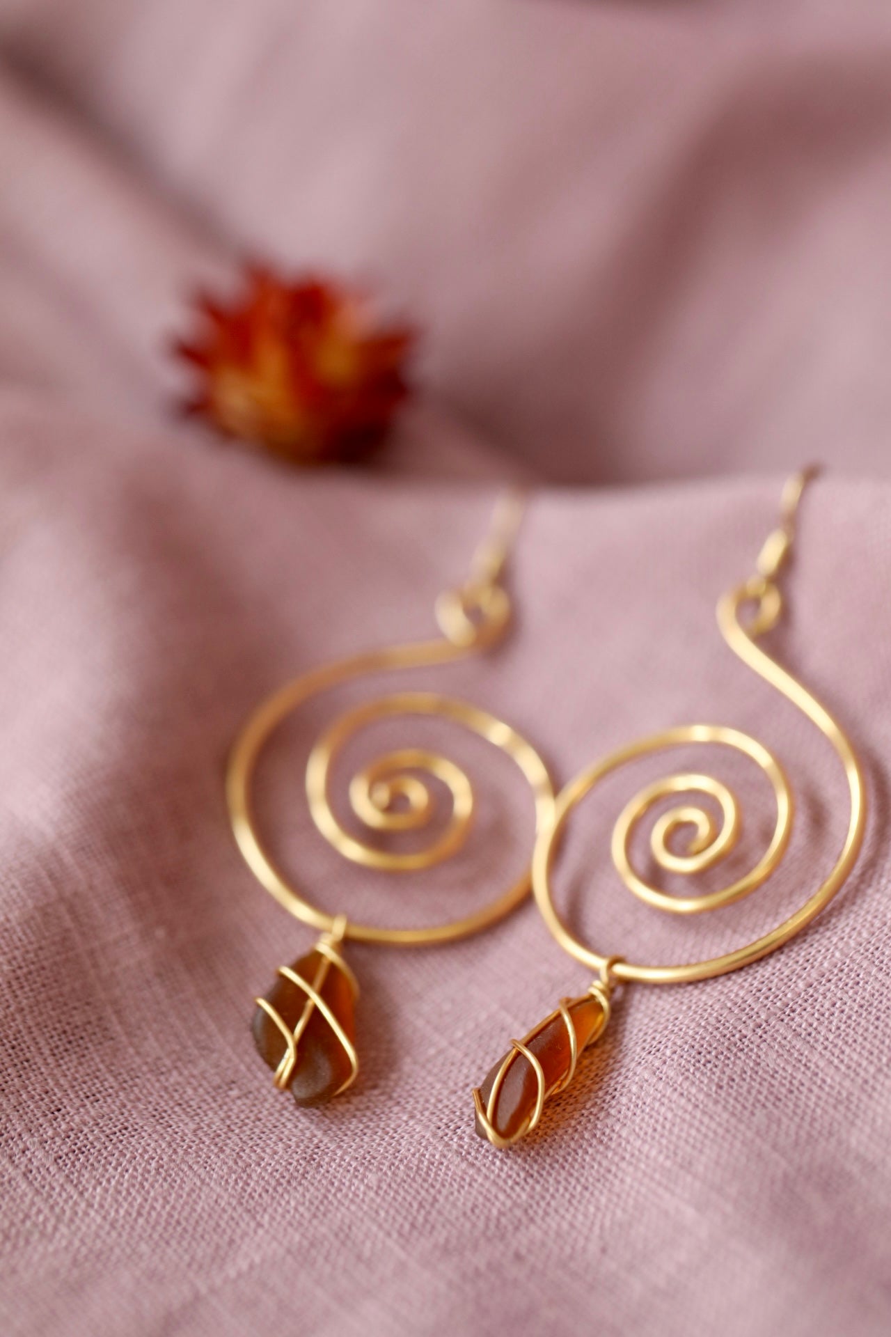 Bex Swirl Earrings in Gold Plated & Brown