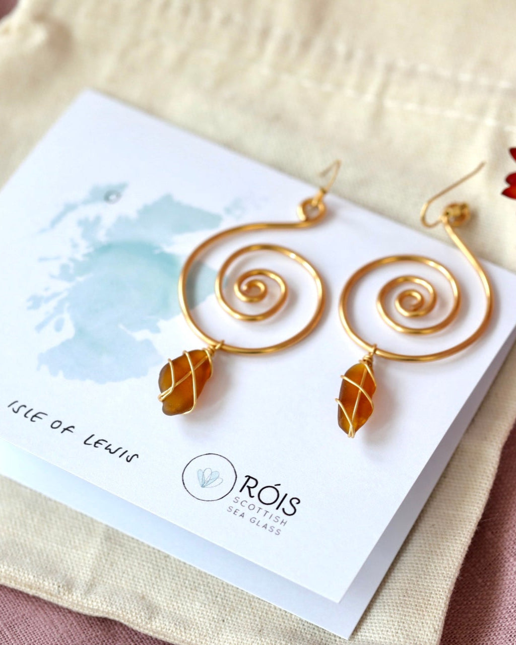 Bex Swirl Earrings in Gold Plated & Brown