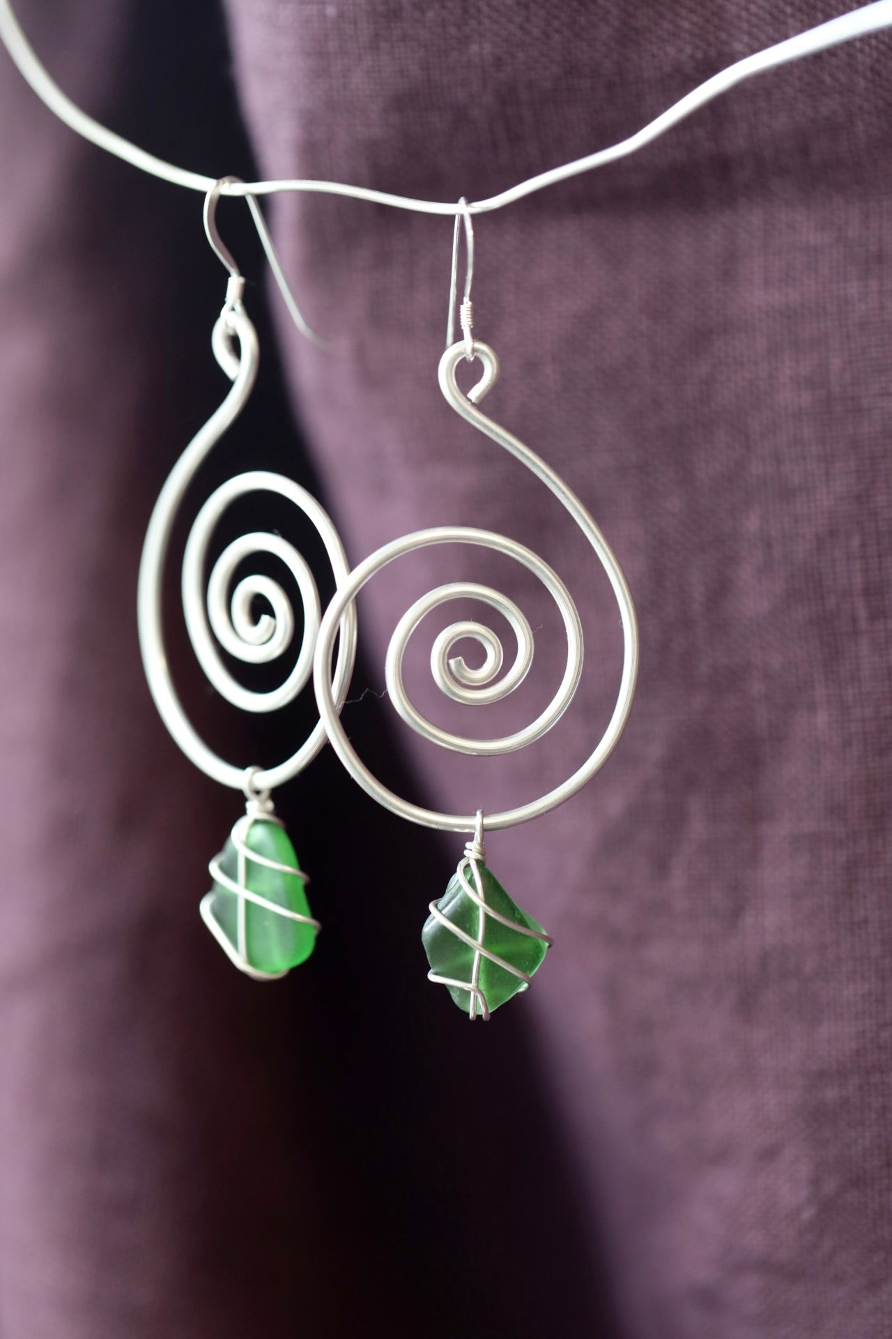 Bex Swirl Earrings in Silver & Bright Green