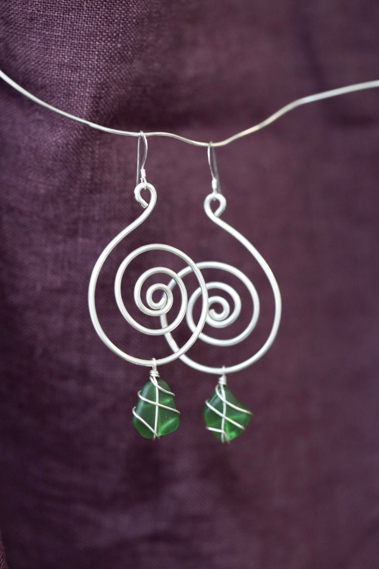 Bex Swirl Earrings in Silver & Bright Green