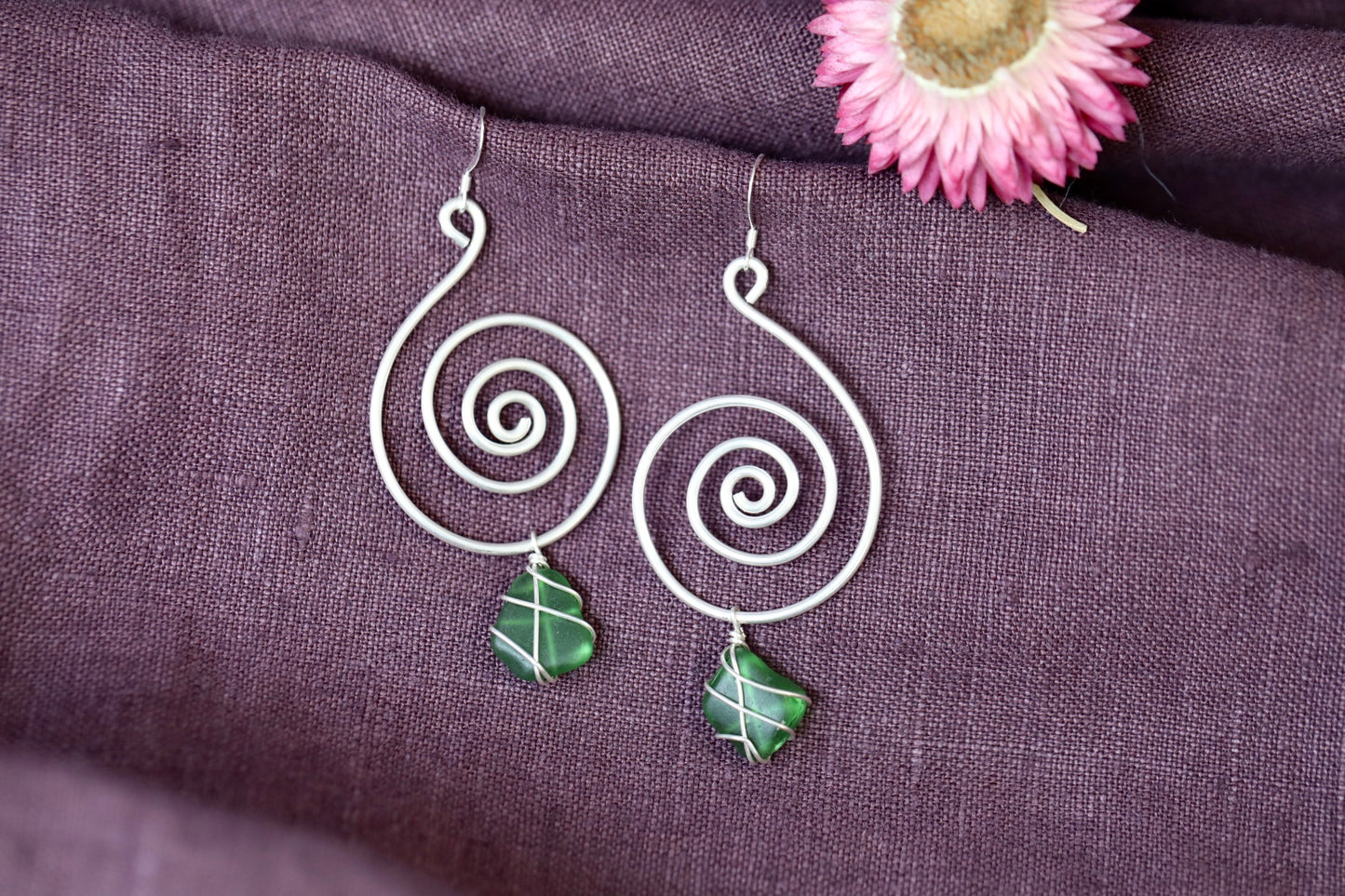 Bex Swirl Earrings in Silver & Bright Green