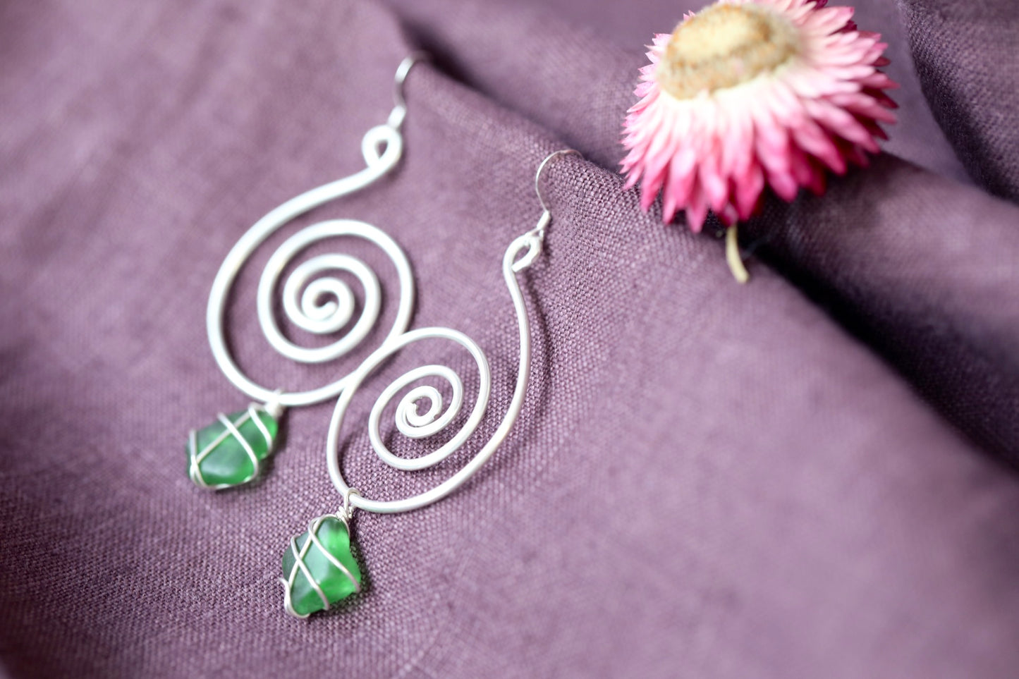 Bex Swirl Earrings in Silver & Bright Green