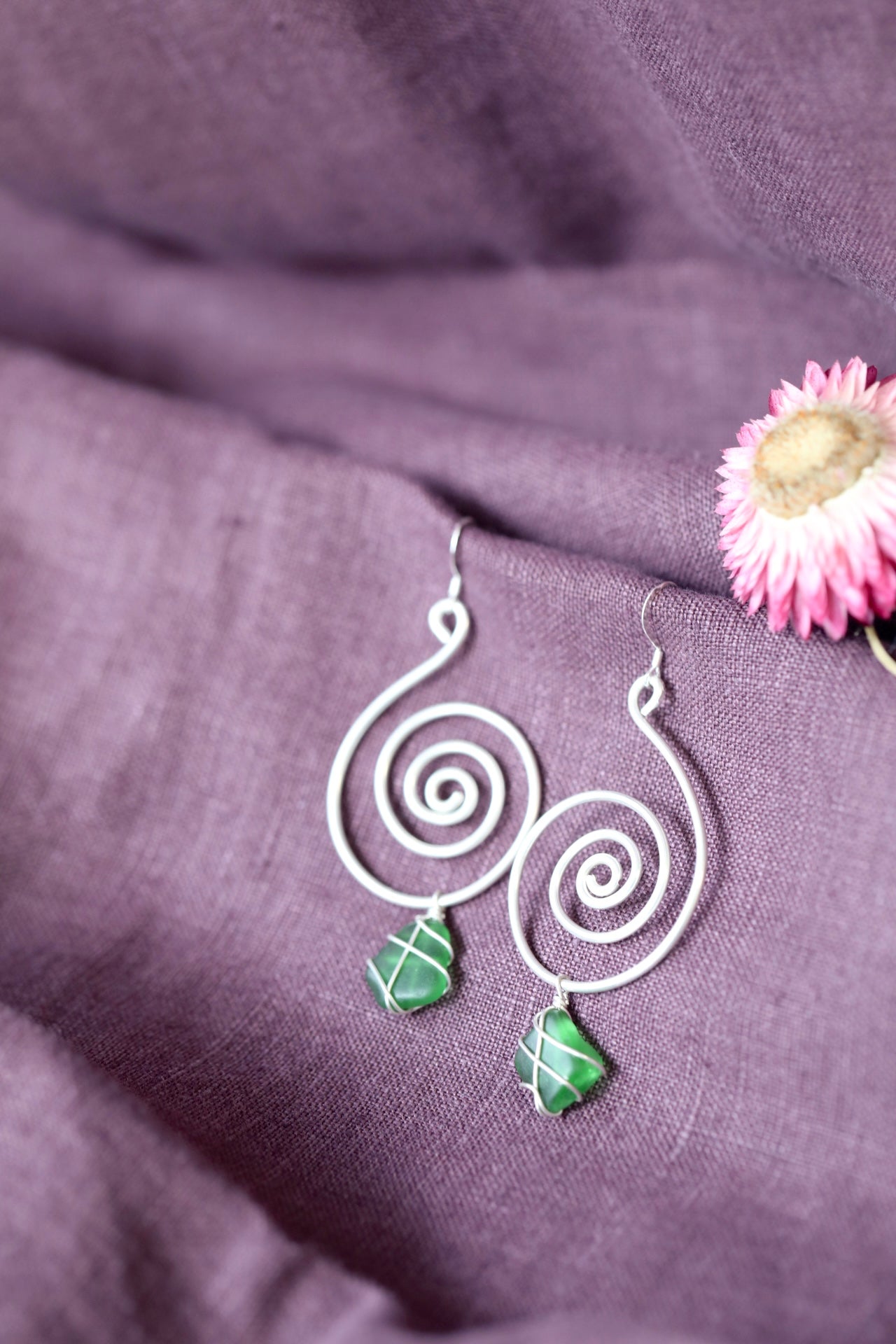 Bex Swirl Earrings in Silver & Bright Green