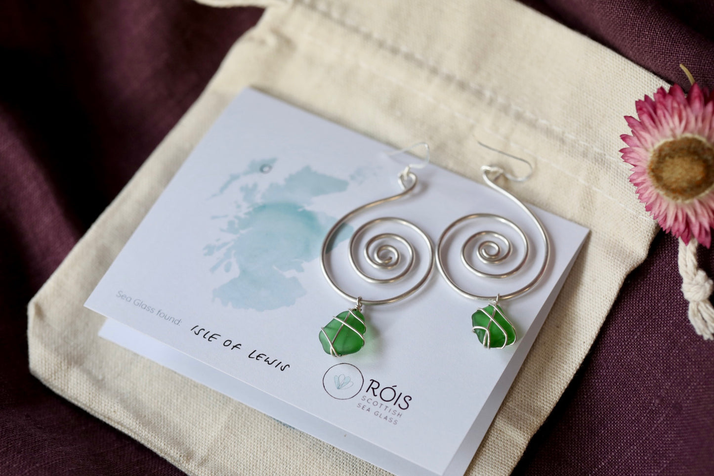 Bex Swirl Earrings in Silver & Bright Green