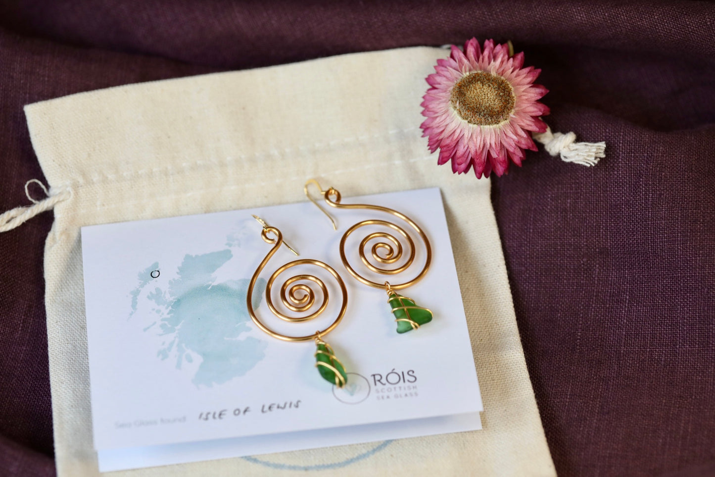 Bex Swirl Earrings in Gold Plated & Bright Green
