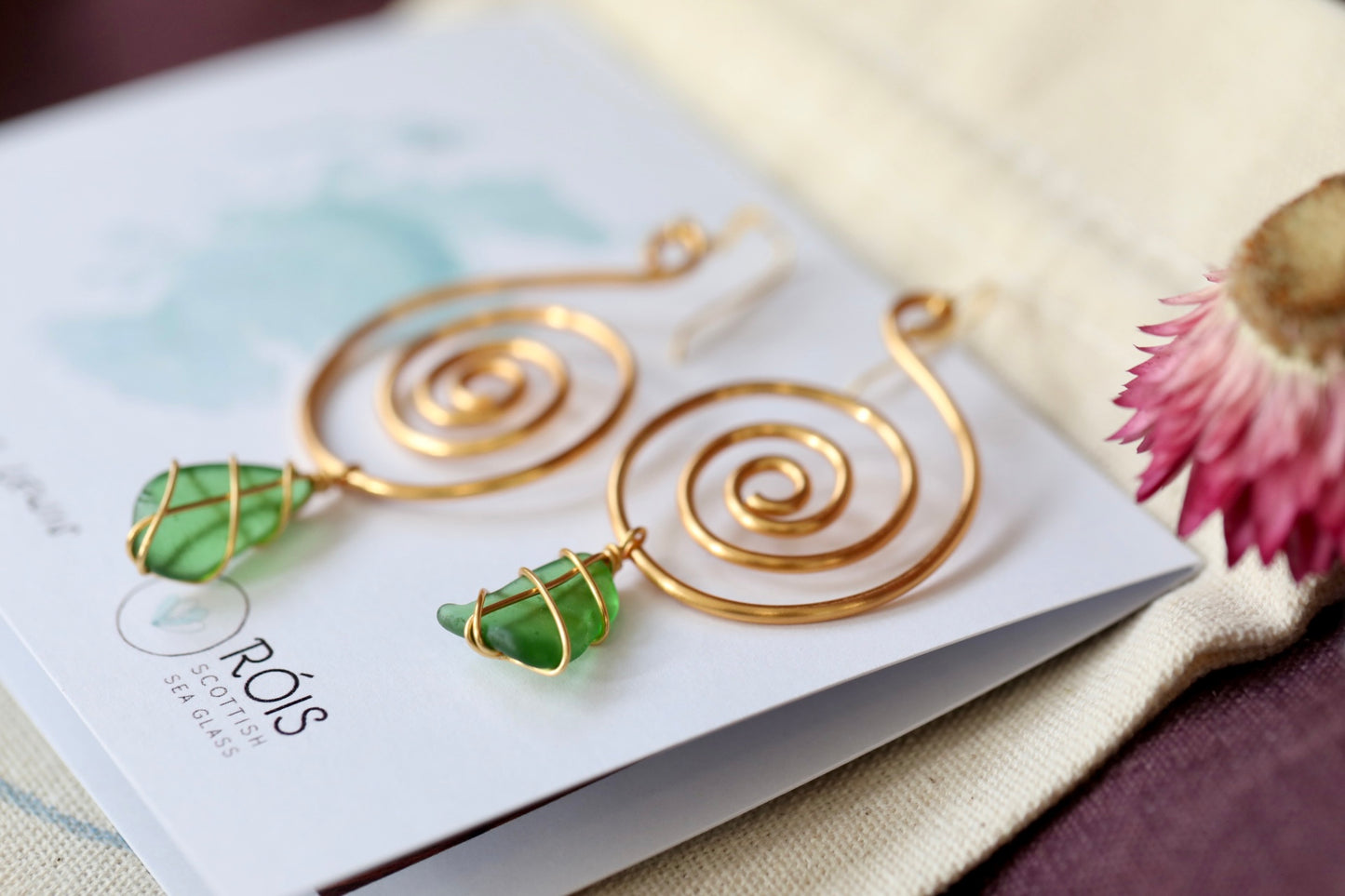 Bex Swirl Earrings in Gold Plated & Bright Green