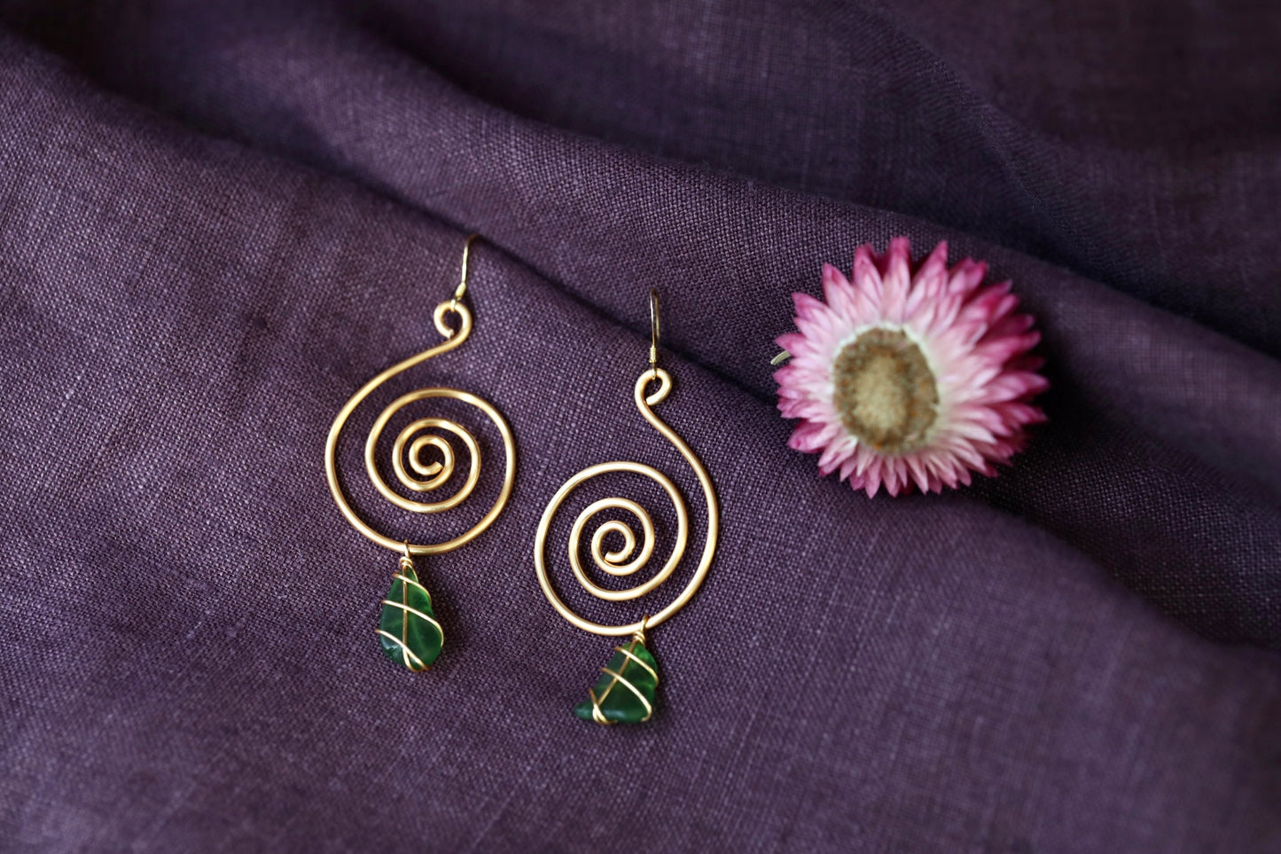Bex Swirl Earrings in Gold Plated & Bright Green
