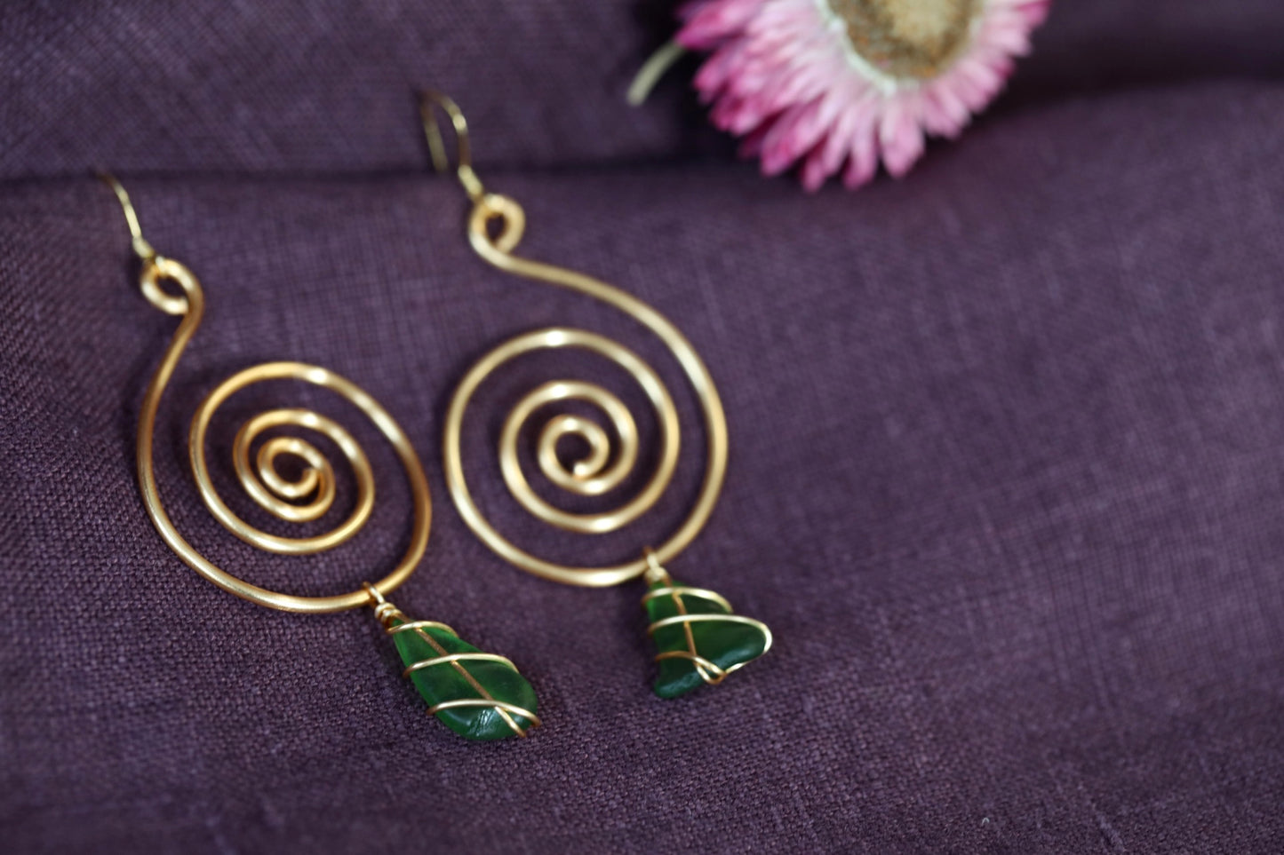 Bex Swirl Earrings in Gold Plated & Bright Green