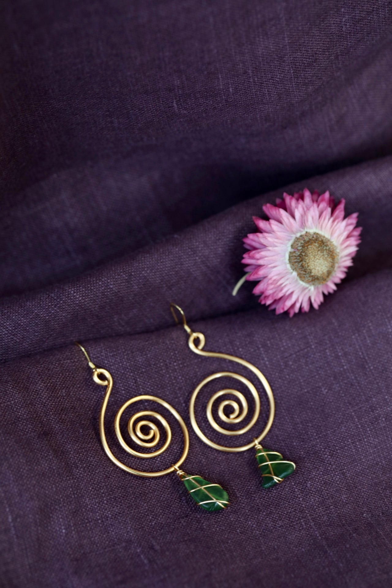Bex Swirl Earrings in Gold Plated & Bright Green