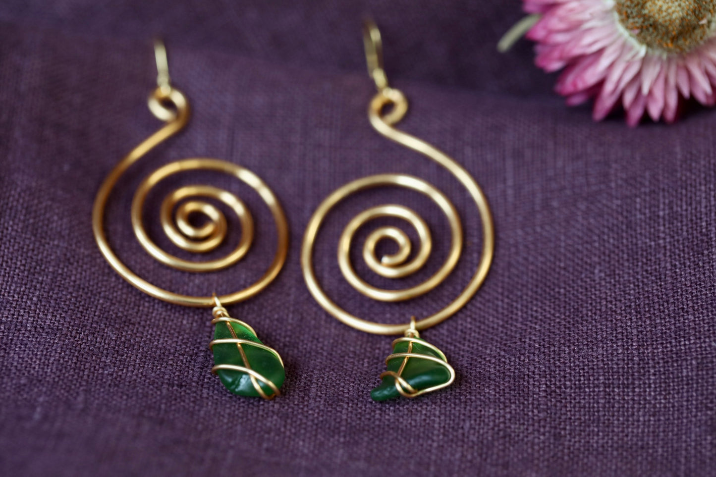Bex Swirl Earrings in Gold Plated & Bright Green