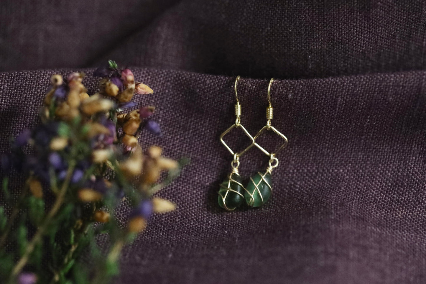 Xanthe Earrings in Gold & Dark Green