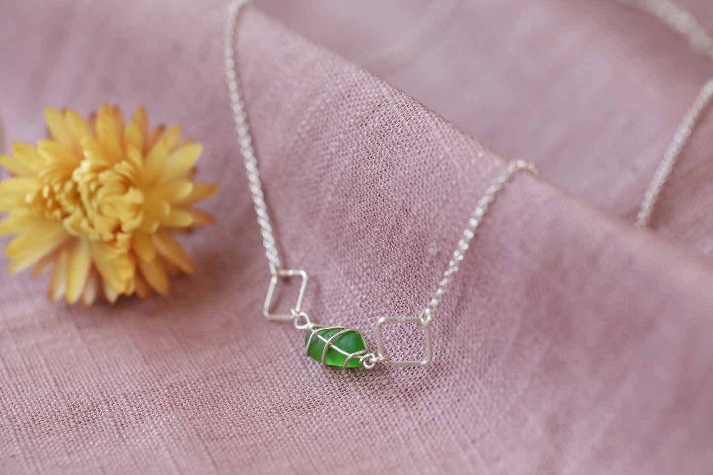 Xanthe Necklace in Sterling Silver & Bright Green